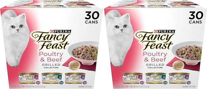 Fancy Feast Purina Grilled Wet Cat Food Poultry and Beef Collection Wet Cat Food VarietyPack - 3 Ounce (Pack of 60)