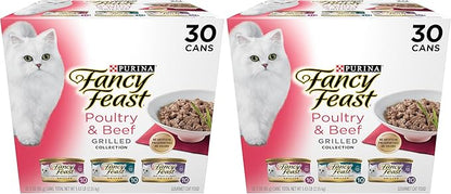 Fancy Feast Purina Grilled Wet Cat Food Poultry and Beef Collection Wet Cat Food VarietyPack - 3 Ounce (Pack of 60)