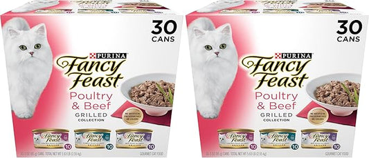 Fancy Feast Purina Grilled Wet Cat Food Poultry and Beef Collection Wet Cat Food VarietyPack - 3 Ounce (Pack of 60)