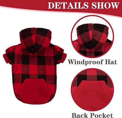 EXPAWLORER Plaid Dog Hoodie - British Style Warm Dog Sweater Shirt with Leash Hole,Pitbull Clothes Outfits,Winter Coat Apparel for All Breeds Puppy Girl Boy-Cat Apparel,Buffalo Check XX-Large