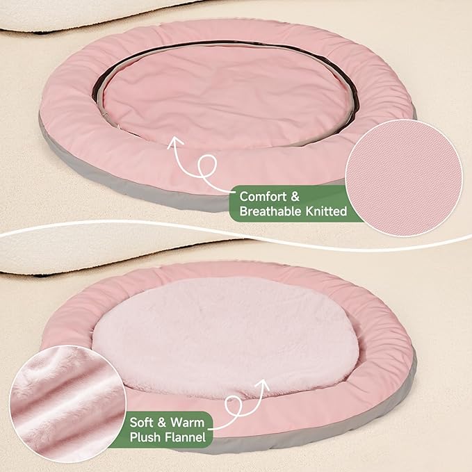 Cat Beds for Indoor Cats, Round Dog Bed for Small Dogs, Puppy, Kitten -Soft Plush Washable Cat Bed Calming with Protective Shield (Pink，18 Inches)