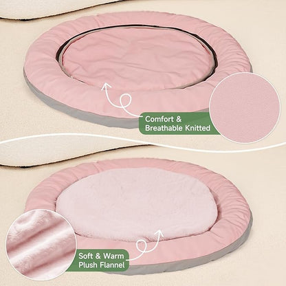 Cat Beds for Indoor Cats, Round Dog Bed for Small Dogs, Puppy, Kitten -Soft Plush Washable Cat Bed Calming with Protective Shield (Pink，21 Inches)