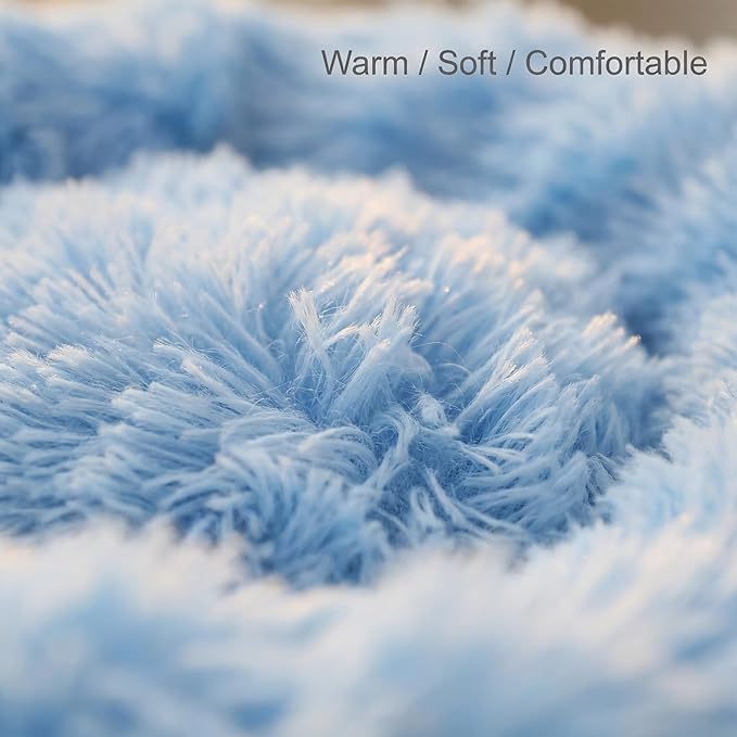Tiny Dog Bed 11.8 Inch for Extra Small Dogs,Washable Puppy Bed,Soft Faux Fur Calming Donut Bed for Chihuahua Yorkie Maltese Pomeranian,Blue and White