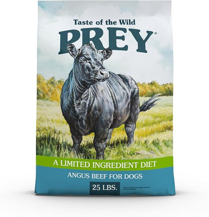 Taste of the Wild Prey Real Meat High Protein Angus Beef Limited Ingredient Dry Dog Food Grain-Free Recipe Made with Real Pasture-Raised Beef and Probiotics for All Life Stages 25lb