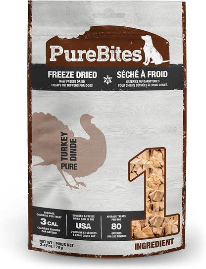 PureBites Turkey Freeze Dried Dog Treats, 1 Ingredient, Made in USA, 2.47oz