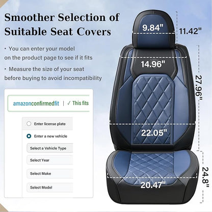 Coverado Leather Seat Covers, Car Seat Covers Full Set, Waterproof Faux Leather Black and Blue Seat Covers, Car Seat Protectors 5 Seats, Automotive Seat Covers Universal Fit for Most Cars SUV Trucks