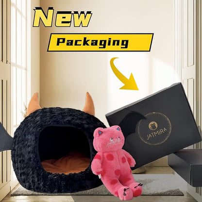 Funny Cat Bed Halloween Large Cat Cave Nest Warm Cute Kitten Bed Mattress Cartoon Ultra Soft Plush Removable Cushion