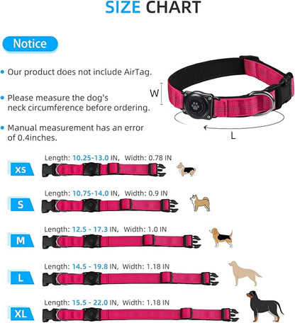 Upgraded AirTag Dog Collar, IP68 Waterproof Air Tag Dog Collar Holder, Reflective, Ultra-Durable, Comfortable Padded, Heavy Duty Dog Collars for Small Medium Large Dogs (S (10.6"-13.6"), Hotpink)