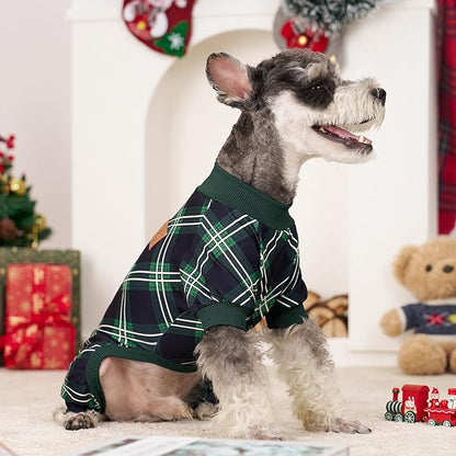 XPUDAC 4 Pack Dog Pajamas for Large Dogs Cats Plaid Doggie Clothes Puppy Onesies Christmas Pajamas Jumpsuits Pet Pjs Shirt Apparel 4X-Large, Red Green Beige Grey