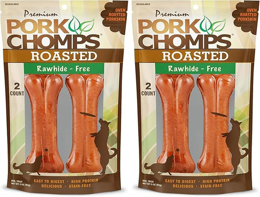 Pork Chomps Roasted Pressed Pork Skin Dog Chews, 4.5-inch Bone, 2 Count (Pack of 2)