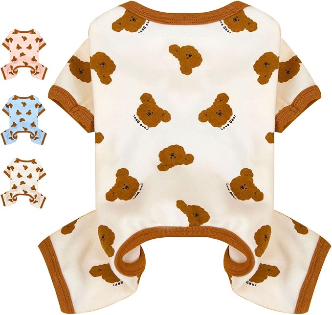 Dog Pajamas Small Sized Dog Onesie Clothes Soft Stretchy Puppy Pajamas for Small Dogs Cats Girl Pet Costume Cute Bear Printed Pjs Outifts French Bulldog Chihuahua Doggie Clothing