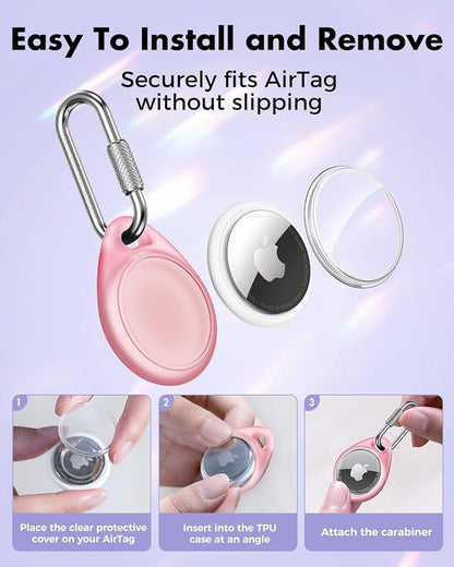 UNBREAKcable for AirTag Holder Case with Professional Carabiner, 4 Pack | Waterproof, Shockproof, Hold Securely, Easy to Install, Protective AirTag Keychain for Pets, Keys, Luggage-4 Trans Colors