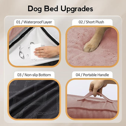 MEKIY Large Orthopedic Dog Bed with Sides XXXL Dog Beds with Removable Washable Cover Non-Slip Waterproof Pet Bed for Extra Large Dogs - Pink XXXL