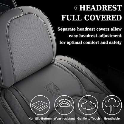 Coverado Car Seat Covers Full Set, Luxury Faux Leather Seat Covers for Cars, Waterproof Car Seat Protector, Gray Car Seat Cover, Universal Automotive Seat Covers Fit for Most Sedan SUV Trucks