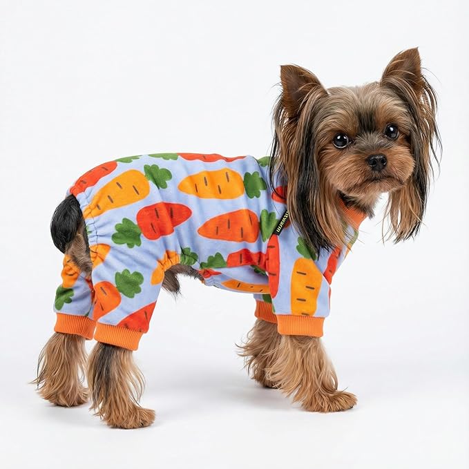 Fitwarm Carrot Dog Flecce Pajamas, Funny Easter Outfit for Small Dogs Boy Girl, Cute Pet Clothes, Blue, Orange, Red, Green, Large