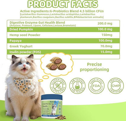 Cat Probiotic for Digestive & Gut Health - 150 Dual Texture Crunchy & Creamy Bites - Relief for Constipation, Diarrhea & Sensitive Stomach with Prebiotics & Taurine for Kittens & Seniors