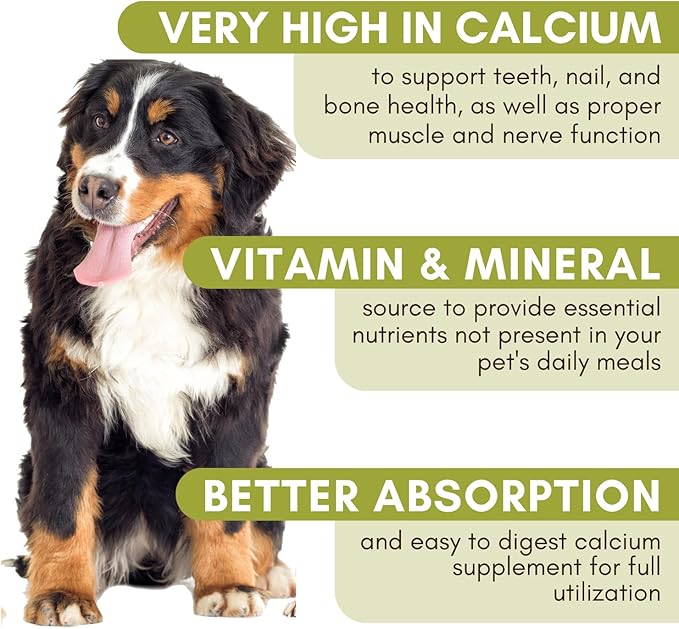Wholistic Pet Organics Pure Powder Calcium for Dogs and Cats - Supports Strong Bones, Teeth & Muscles - Sea Coral Cat and Dog Calcium Supplement with 72 Trace Minerals - Pet Food Topper - 60 Scoops