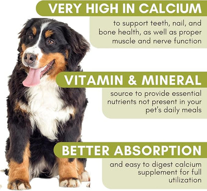 Wholistic Pet Organics Pure Powder Calcium for Dogs and Cats - Supports Strong Bones, Teeth & Muscles - Sea Coral Cat and Dog Calcium Supplement with 72 Trace Minerals - Pet Food Topper - 60 Scoops