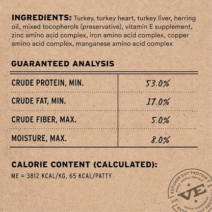 Vital Essentials Freeze Dried Dog Food, Raw Turkey Mini Patties | Complete Meal or Topper | High Protein, Grain Free Dry Dog Food | 14 oz Bag