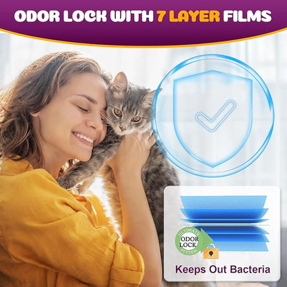 Cat Litter Refill Bags Compatible with Genie Easy Roll Litter Bin, Long Lasting Cat Bag, 7-Layer Odor Control, Leak-Proof & Easy-Tear Design, Extra Waste Refills Bag 2 Rolls - 50 Bags