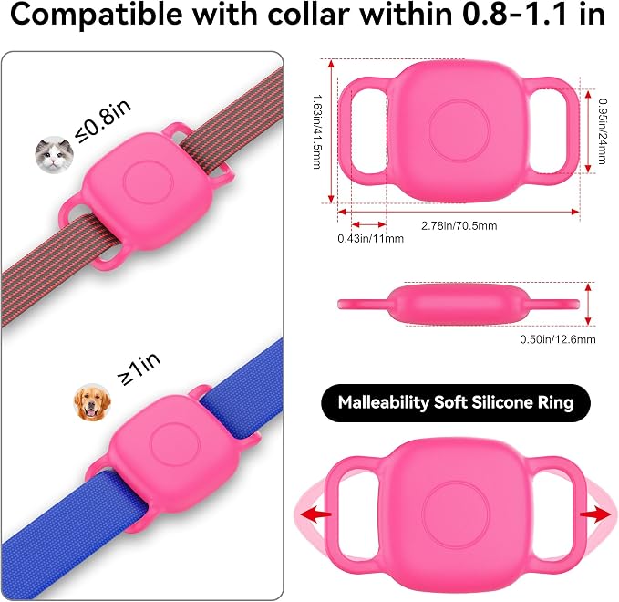 DDJ Waterproof Dog Collar Holder for Life360 Tile Mate Tracker, 4-Pack Durable Silicone Cover, Anti Lost for Tile Tracker Case for Cat & pet Collars, Easy Installation, Black, Pink Punch, White, Pink