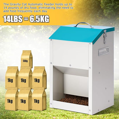 PKNYBZN Automatic Dog & Cat Feeder, 14L Outdoor Gravity Dog Feeder Use, Metal Automatic Feeder Cat Dry Food, Pet Feeding Station for Cats, Dogs and Other Small Animals
