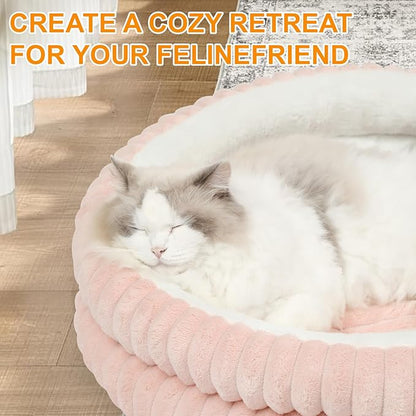 Washable Round Donut Dog Bed,Cat Beds for Indoor Cats,Fluffy Puppy Dogs Beds for Small Dogs with Anti-Slip Bottom(Pink,M)