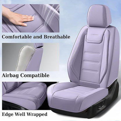 Coverado Car Seat Covers Full Set, Seat Covers for Cars, Car Seat Protector Waterproof, Leather Cushion, Universal Car Interior Covers Seat Protectors for Most Cars Purple