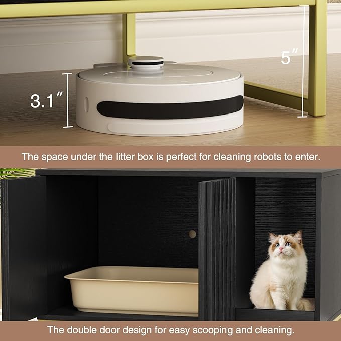 Halitaa Litter Box Enclosure, Modern Cat Litter Box Furniture Hidden Litter Box with Scratch Pad, Cat Washroom House End Table, Entryway Bench for Livingroom (Black)