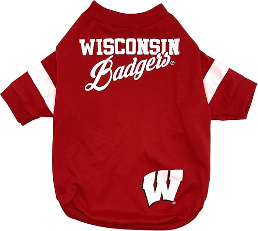 Pets First NCAA Wisconsin Badgers T-Shirt for Dogs & Cats. Size Medium. Football/BASKTBALL Dog Shirt for College NCAA Team Fans. New & Updated Fashionable Stripe Design