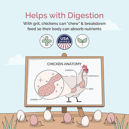 Mile Four Chicken Grit (50 lbs) for Layer & Grower Chickens Age 8-20+ Weeks - 100% Natural Mineral Chicken Grit Quartzite, Poultry Grit, USA Mined
