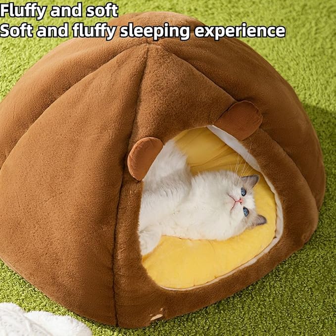 Cat House, Cat Beds with Removable Cushion for Indoor Cats, Pet Cat Litter Large Yurt, Cat Beds for Indoor Easy to Clean Cat Bed Cave,Self Heating Cat Pad (Green,Medium)