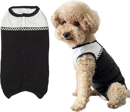 Kukaster Pet Dog Surgical Suit - Recovery Onesie for Dogs After Surgery, Spayed Female/Male Puppy, Breathable Anti-Lick Clothes, Alternative to Cone(Black and White-xs)