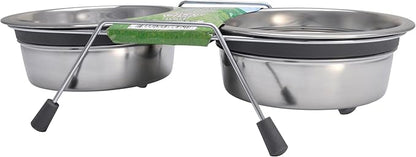 Loving Pets Silent Double Diner Pet Bowl, 2-Quart, Grey