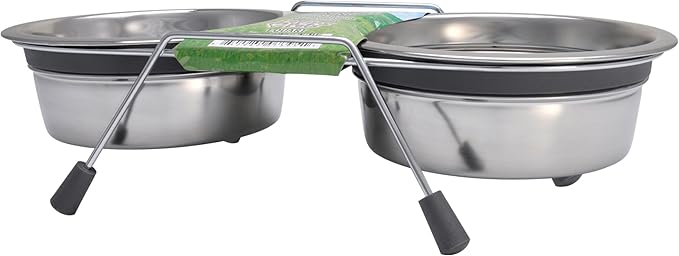 Loving Pets Silent Double Diner Pet Bowl, Grey, 1-Pint