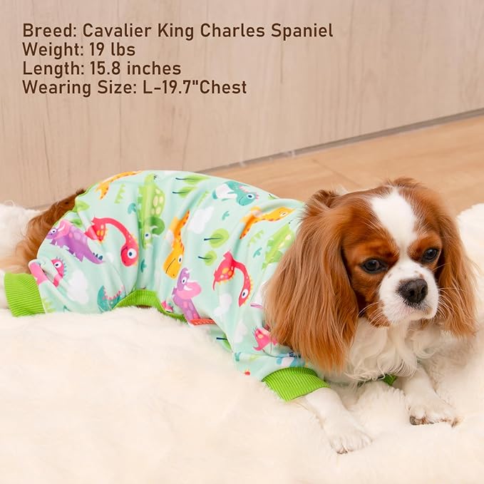 KYEESE Dog Pajamas Stretchy Pet Jammies Onesie Large Dog Pajamas with Colorful Dinosaurs Comfy Clothes for Dogs Boy Girl Velvet Pjs Soft Outfit, XXX-Large