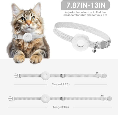 Cat Tracker, Lightweight GPS Tracker Compatible with Apple Find My App(Only iOS), Waterproof Cat Trackers Collar with Bell and Safety Elastic Buckle, No Monthly Fee Pet Tracker, Black (White)