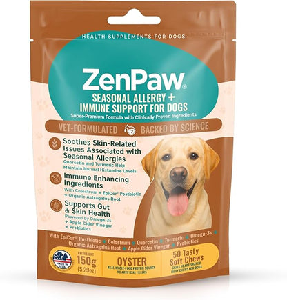 Seasonal Allergy & Immune Support for Dogs, 50 Tasty Oyster Soft Dog Chew Treats; Vet-Formulated Pet Dog Supplies that Promote Dog Allergy Relief & Itch Relief for Dogs