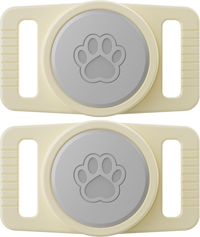 GOCII for Airtag Dog Collar Holder 2 Pack,Waterproof Dog Collar Holder for Apple AirTag(Gen 1 & 2),Silicone Air Tags Case for Dog Collars(Beige & Gray)