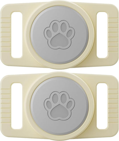 GOCII for Airtag Dog Collar Holder 2 Pack,Waterproof Dog Collar Holder for Apple AirTag(Gen 1 & 2),Silicone Air Tags Case for Dog Collars(Beige & Gray)