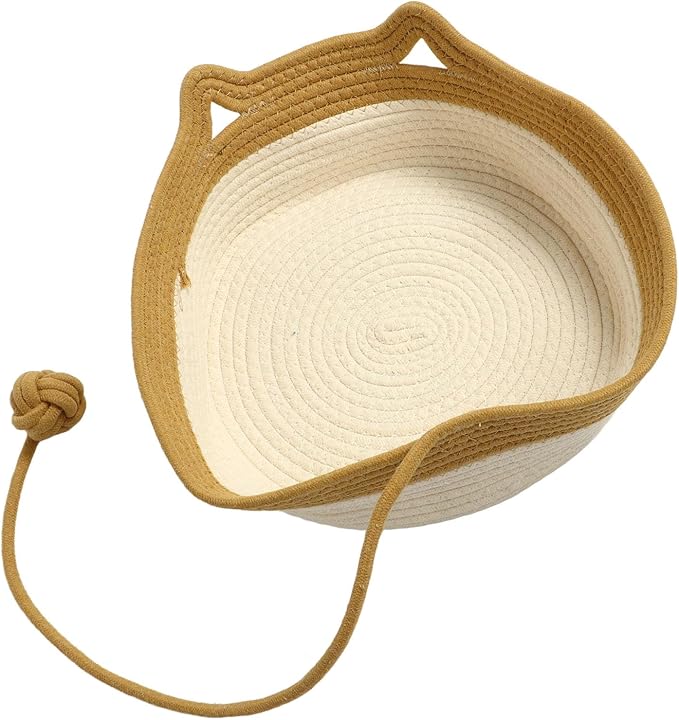 Handwoven Cat Bed, Cotton Rope Cat Basket Comfy Cat House for Summer and All Seasons, M Litter Basket with Unique Design, Easily Washed, Multifunctional Pet Supplies