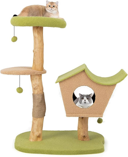 PETSITE 43 Inches Cat Tree for Indoor Cats, Wooden Multi-Level Cat Tower with Scratching Post, Top Perch, Cat Condo, Jingling Balls, Modern Cat Tree Tower for Large Cats
