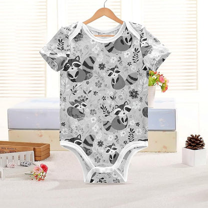 Bright Emotions Raccoons Baby Short Sleeve Bodysuits Romper Unisex Infant Outfit Wrapping Clothes for Boy Girl kids 3M