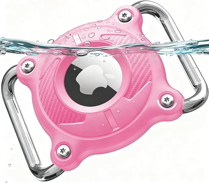 Airtag Holder for Dog Collar Waterproof, Removable Metal Loop Pet Tracker Accessory | Fits 1.2 Inch Wide & 0.18in Thick Collars for Medium Large Breeds (Pink)