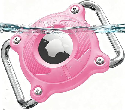 Airtag Holder for Dog Collar Waterproof, Removable Metal Loop Pet Tracker Accessory | Fits 1.2 Inch Wide & 0.18in Thick Collars for Medium Large Breeds (Pink)
