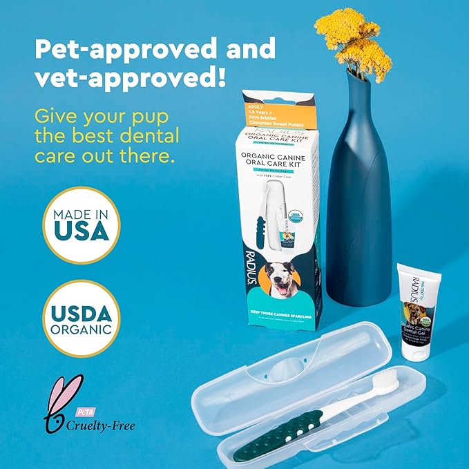 RADIUS Canine Oral Care Kit, Includes 1 Pet Toothbrush, 1 Critter Case, and 0.8 oz Canine Pet Toothpaste, Firm Bristle & Non Toxic Toothpaste for Dogs