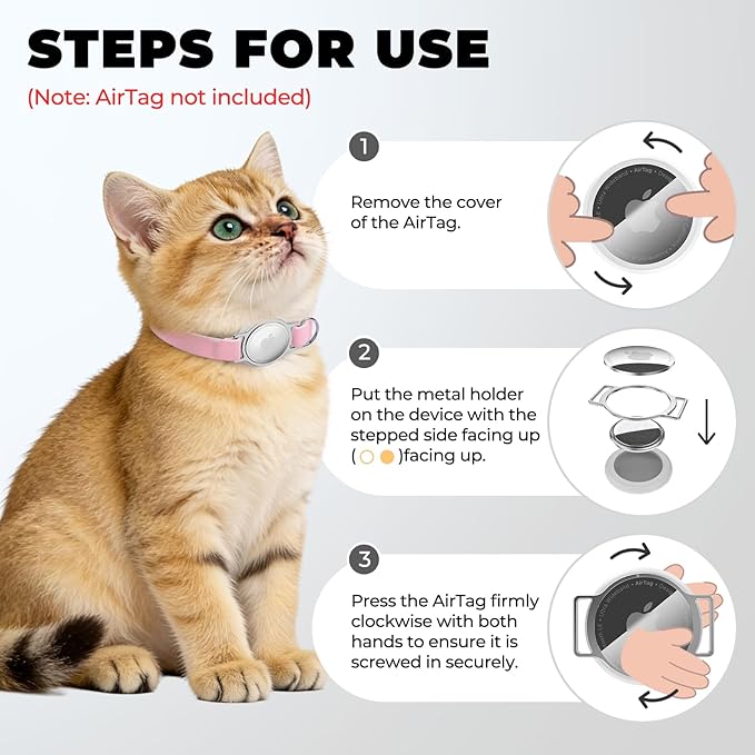 AirTag Cat Collar, Ultra Elastic Cat Tracker Collar with Apple Air Tag Holder, [Lightweight & Scratch Resistant] Stepless Adjustable GPS Pet Tracking Collars for Cats Kittens (Pink)