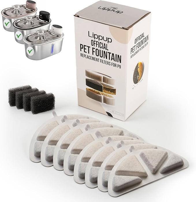 Replacement Filters for Stainless Steel Cat Water Fountain – 4 Months Set of Activated Carbon & Ion Exchange Resin for Fresh & Clean Drinking, Pack of 8 Filters