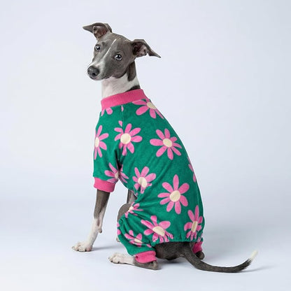 Fitwarm Flower Fleece Dog Pajamas, Warm Winter Dog Clothes for Small Dogs Girl, Cozy Pet Onesie with Feet, Dark Green, Small