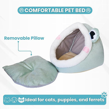 Johanna's Gateau Cat Bed Cave, Covered Cat Bed with Removable Washable Cushioned Pillow, Comfortable Warming Cat Beds for Indoor Cats